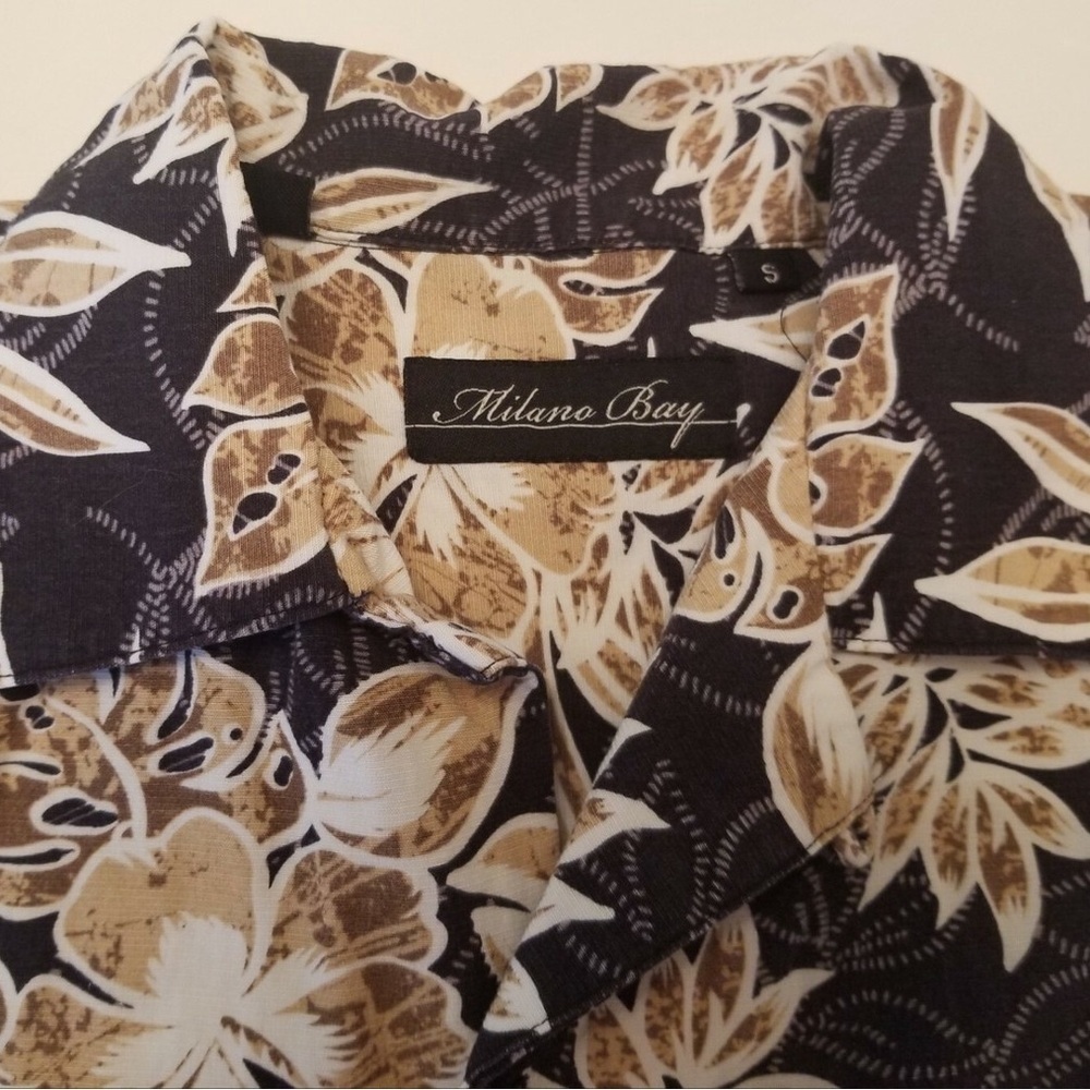 Milano Bay Black and Tan Hawaiian Casual Button Down Shirt - Picture 8 of 8